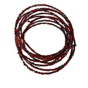 Red & Black Beaded Memory Wire Bracelet Jewelry Women Adjustable Wrap Design